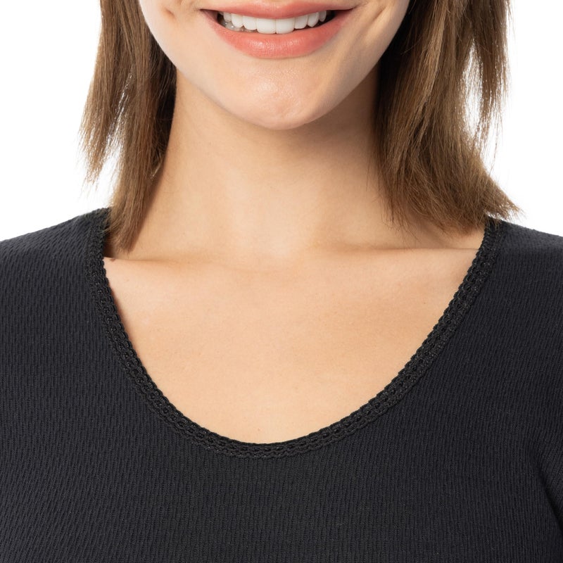 Indera Women's Combed Cotton Raschel Knit Thermal Underwear Top, Black, 2X - Image 2